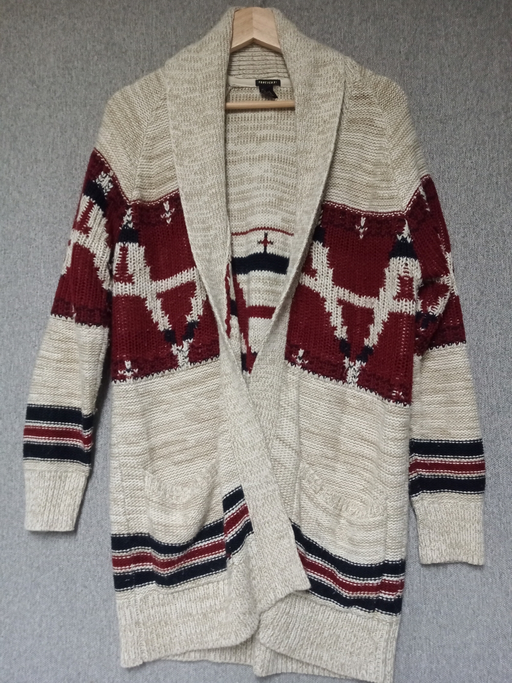 Forever 21 Aztec Geometric Knit Open Front Cardigan Sweater